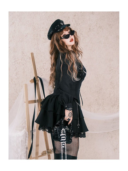 Charms Plus with Striped Y2K Chains Size Top Black Gothic Cross Bead