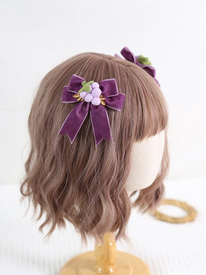 Bowknot Hairclips Adorable of Pair Lolita Grape-Decorated A