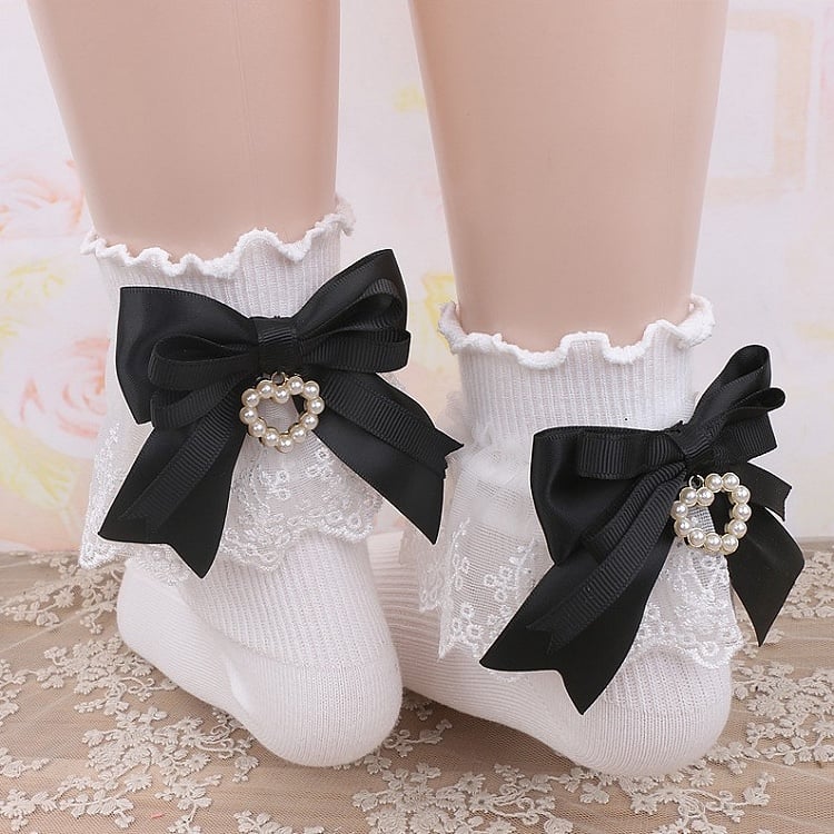 Options Jirai Ruffled Bowknot 5 Heart Color Kei Cuff Socks