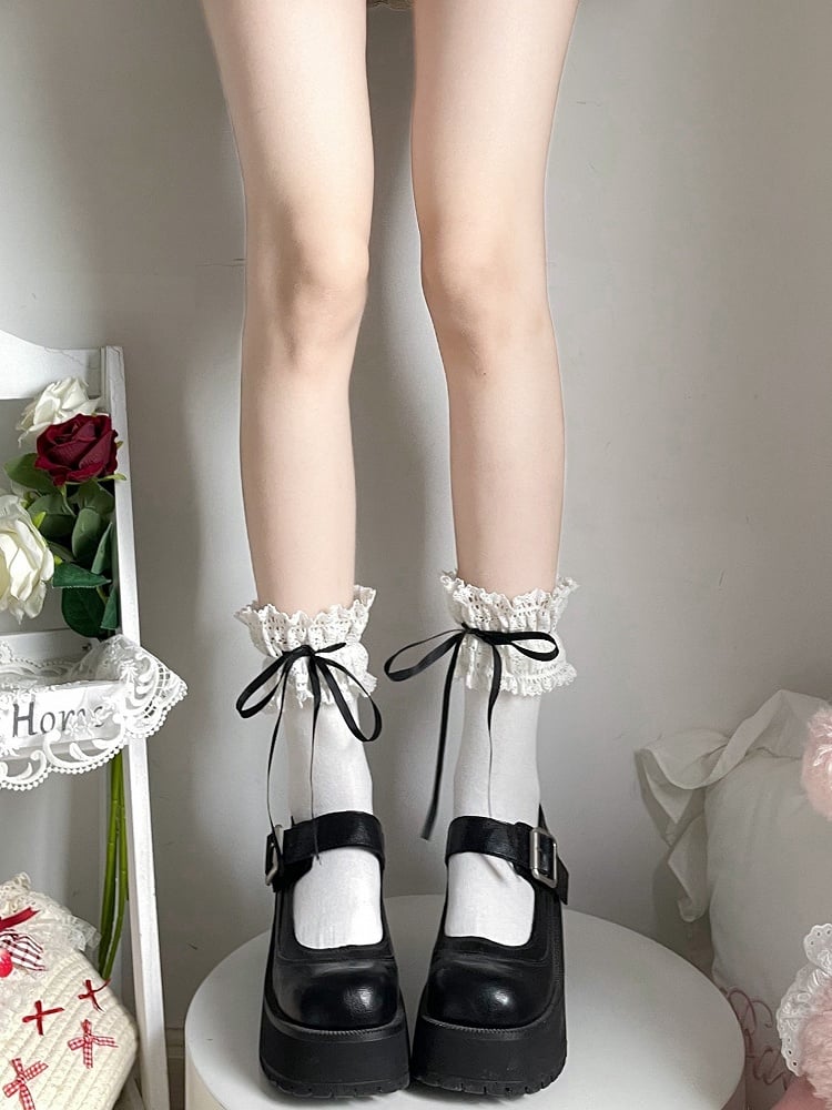 Calf Options Sweet Ribbon 6 Lace-Trimmed Socks Bow