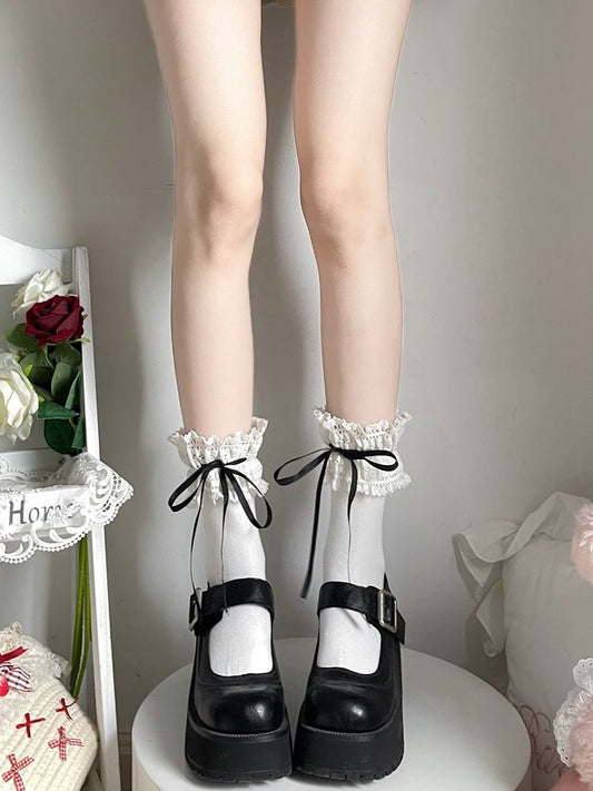 Calf Options Sweet Ribbon 6 Lace-Trimmed Socks Bow