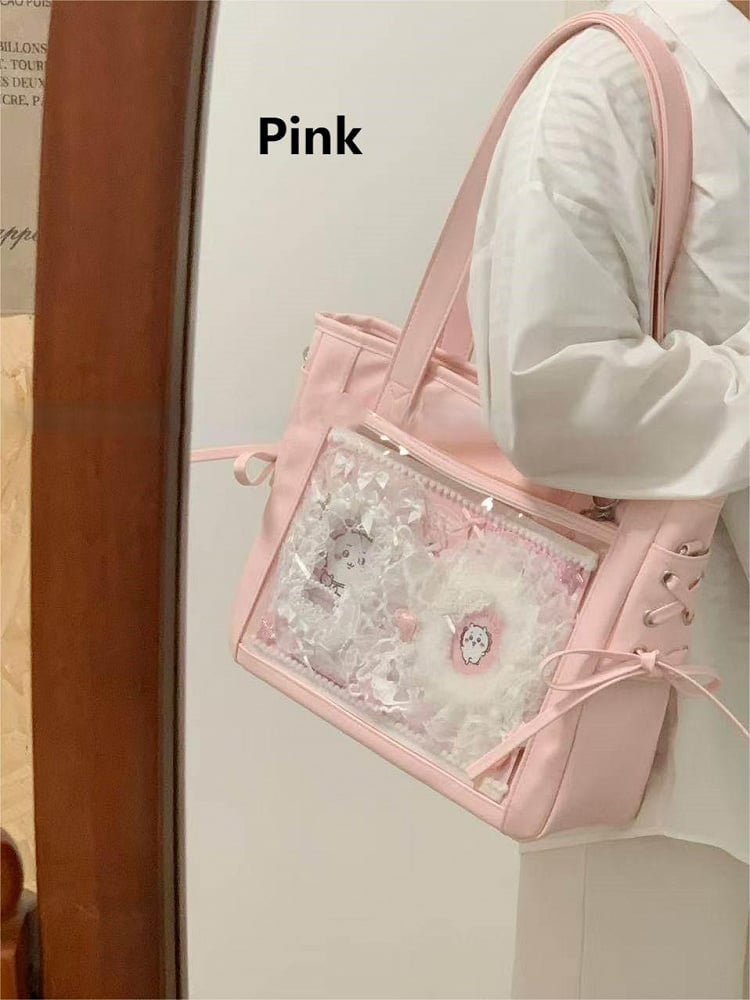 Tote Colors Accents Bag Side Tie 8 Ita with PU Bow