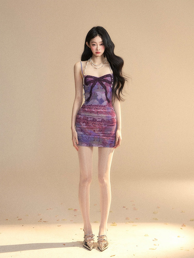 Glamorous Lilafarbenes Mini-Unterkleid mit Schmetterlings- und Spitzendetail und Schleife