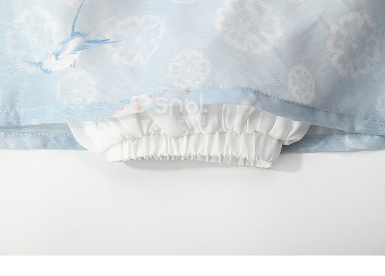 Farbverlaufshose Chiffon Blumendruck Bein Weit Blau