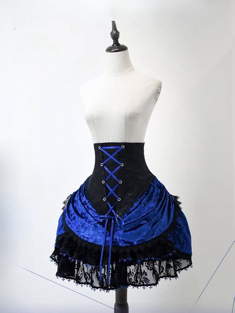 Taillenhoher Rock Lolita Korsett mit Knochen in Schwarz Klein Gothic Blau und Super
