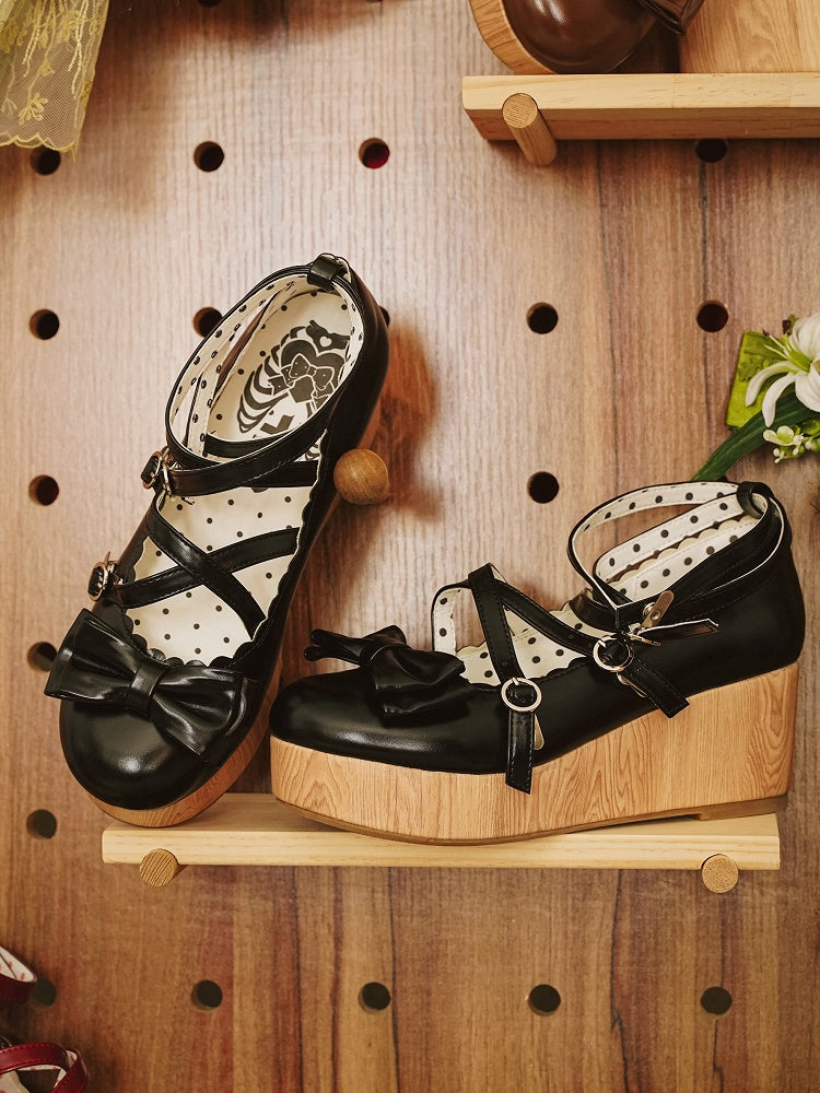 Design Wedge at Lolita Sweet - Platforms Black Top Bow Crisscross