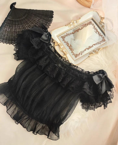 ブラック 伸縮性 オフショルダー ネックライン 半袖 シアーブラウス