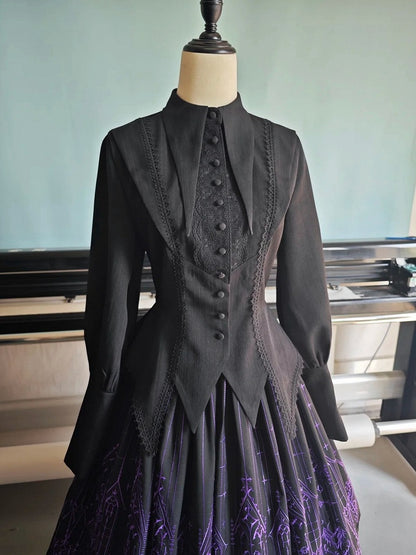 Lolita Shirt Pointed Sleeves Flat Black Collar Gothic Long
