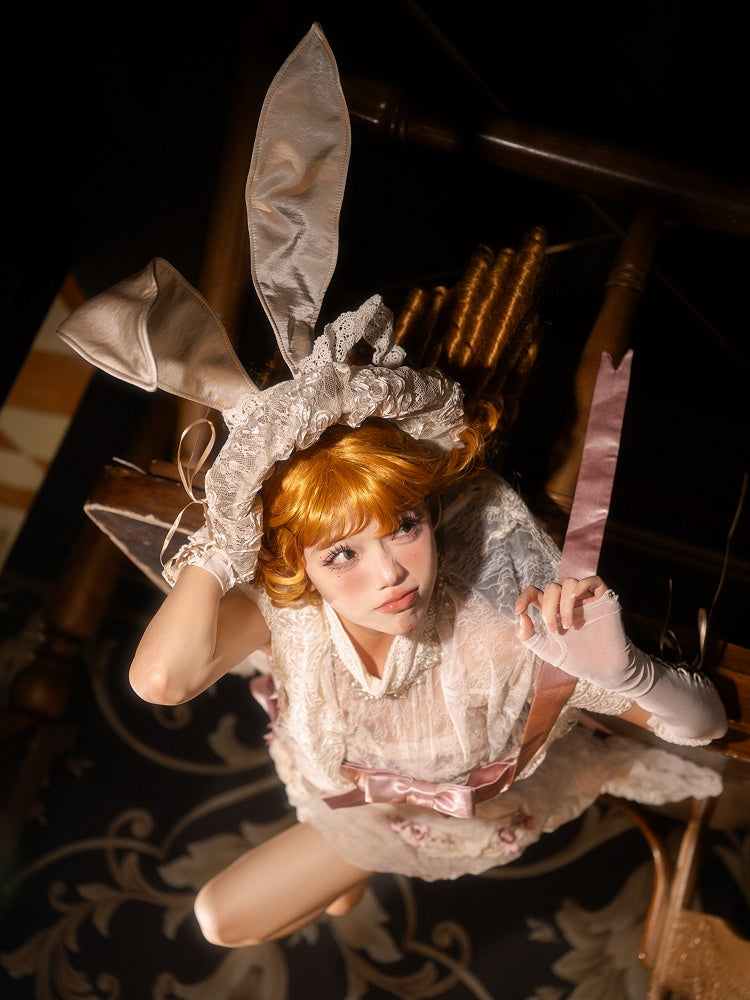 Lace Elegance Accent Bunny Hat Pink – Bow French Ear