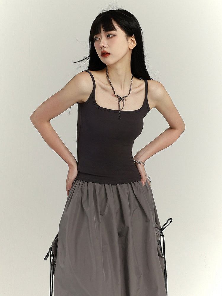 Top Waist-Length Slim-fitting Gray Tank Punk