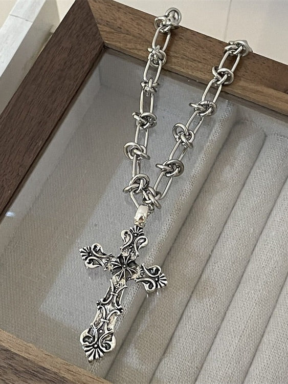Cross Pendant Silver Y2K Necklace - Kiwi Store