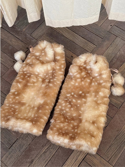 with Leg Warmers Ties Faux Fur Pom-Pom Pattern Deer-Spot