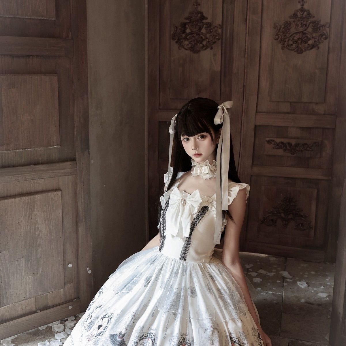 Ivory white Midnight Ballet JSK front view with lace and printed skirt