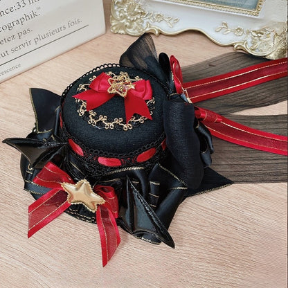 Hat BlackRed Star Details Mini Devil Bowknot Decorated Halloween Wings