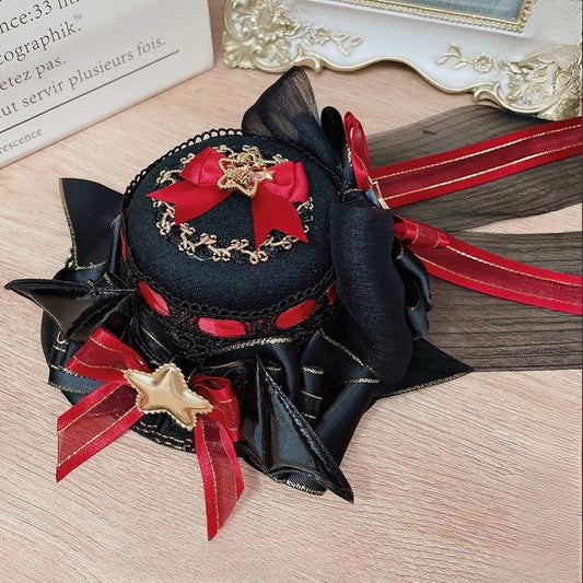 Hat BlackRed Star Details Mini Devil Bowknot Decorated Halloween Wings