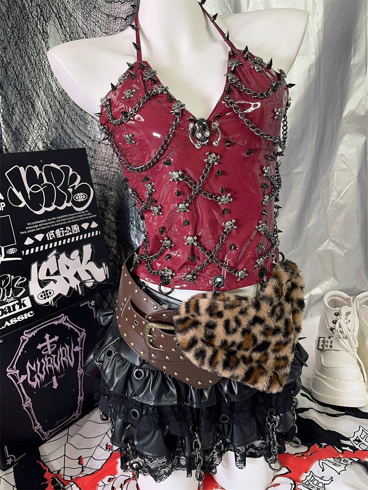 Brown Heart-shaped Leopard Plush Buckle Belt