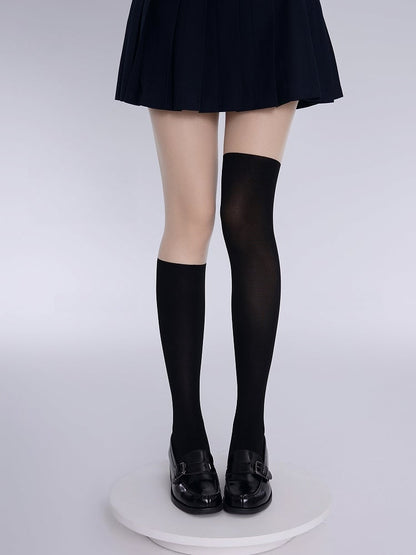 Paneled Tights Black Fake Two-Piece Stocking-Style
