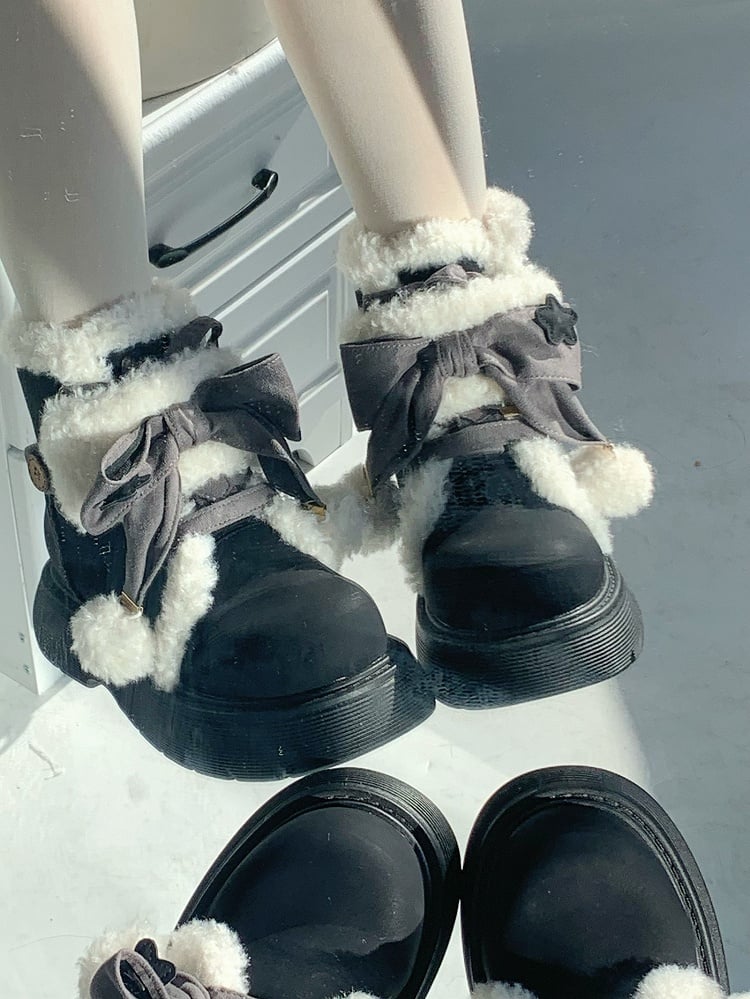 Snug Lining Sweet Fasteners with 5.5cm Gray Height Black in Versatile Boots Lolita