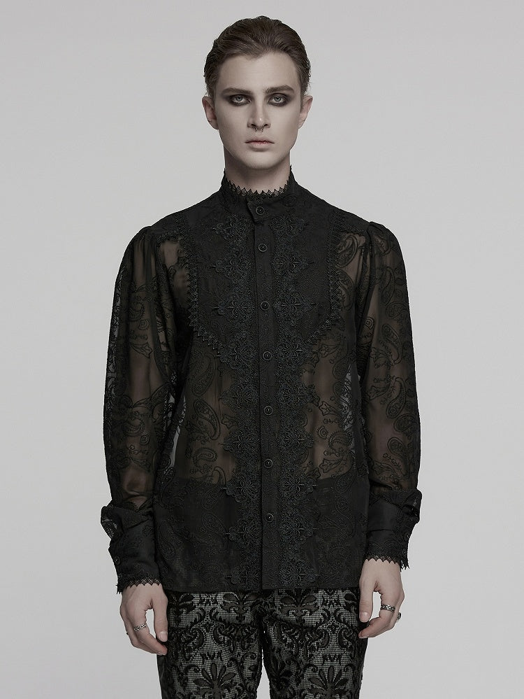Men's Chiffon Black Shirt Romantic