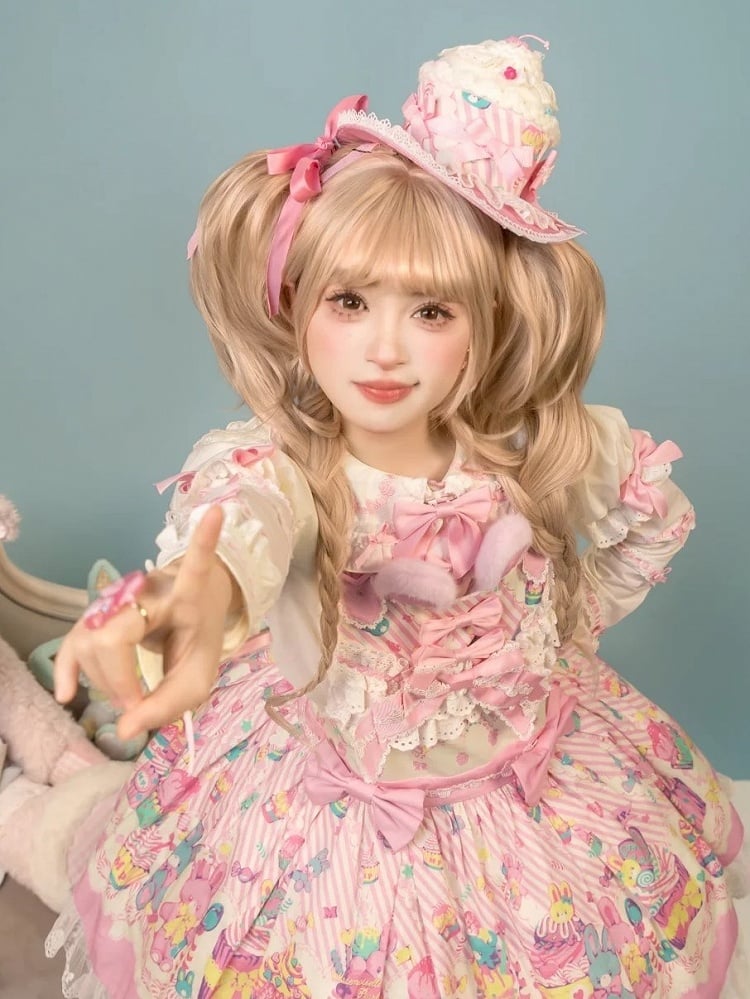Striped Mini Details Color Lolita Hat Bow and – Bunny 3 Options with Accents Sweet