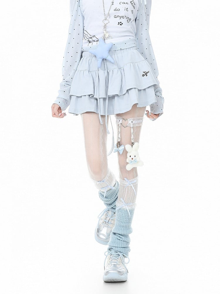 Blue Tiered Ruffle Skirt with Embroidery - Languid Park