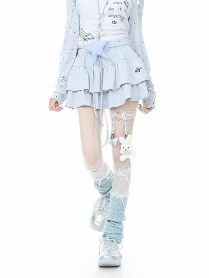 Blue Tiered Ruffle Skirt with Embroidery - Languid Park