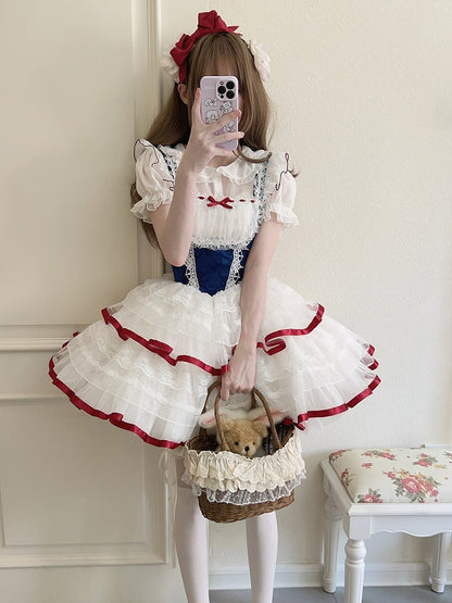 Jumper Blue Bows Waist Skirt White Lolita Basque Print Dark Balletcore Snow