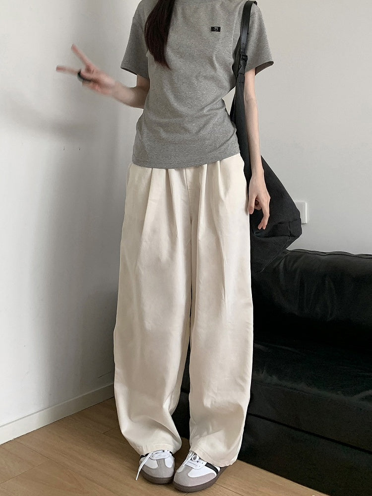 Hose Hellblau/Beige Sommer Weites Bein Casual