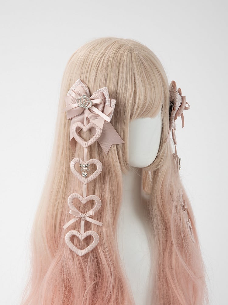 Heart Jirai Kei Dangle Black) Pink Hair Set 2-Color Clip (Pastel