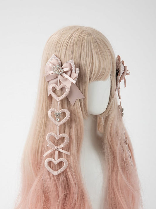 Heart Jirai Kei Dangle Black) Pink Hair Set 2-Color Clip (Pastel