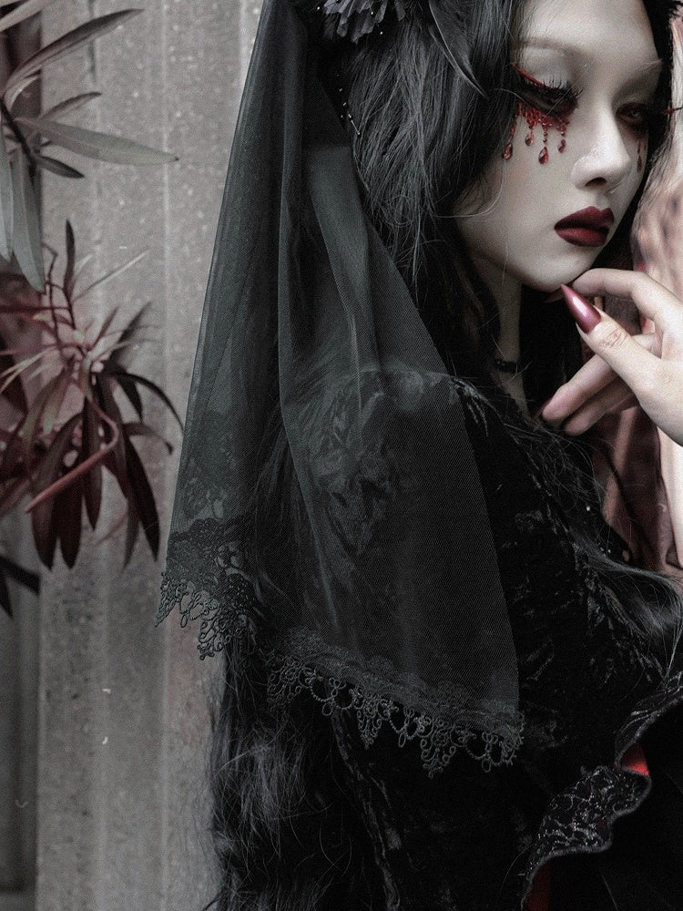 KC Headpiece Black Feather Beads Veil Floral - Blood Supply