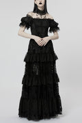 Short Puff Sleeves Print Ruffle Lace Women's Gothic Dress