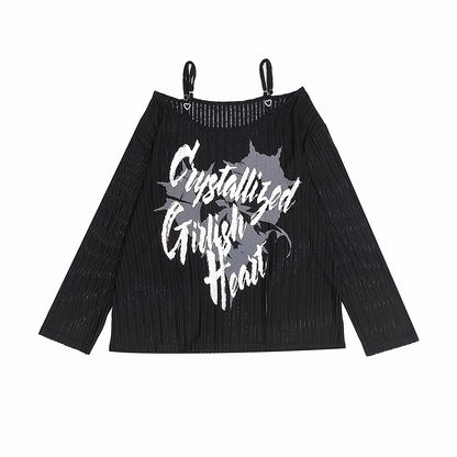 Y2K Schlitz Schwarz/Weiß Off-the-Shoulder Grafik Saum Ausschnitt Coverup