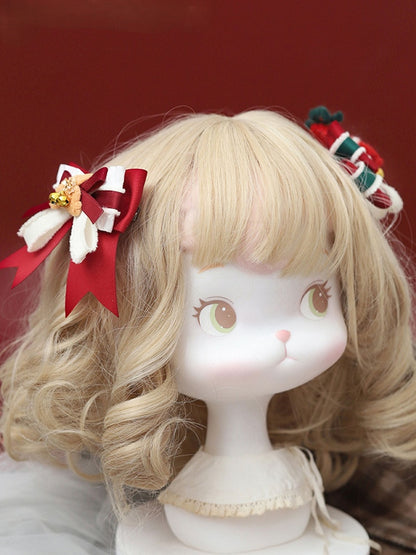 Bell Hairclip White Bowknot Style Red Bear Christmas