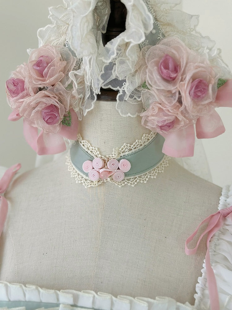 Beige / Green Floral Design Hairband with Veil