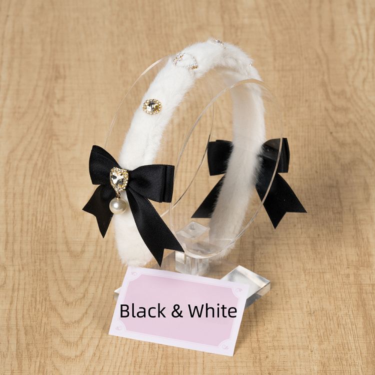 Pink/Dusty White Kei Blue/Black KC Plush Jirai Bow Rhinestone Dusty