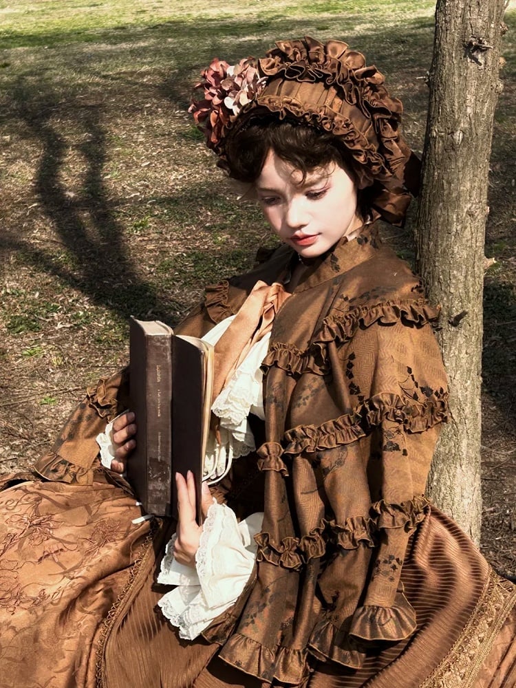 Brown Lolita Banded Cape Trims with Collar Ruffled