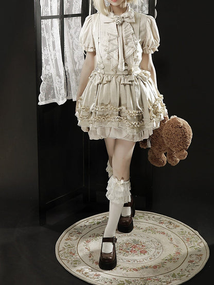 Sweet Blouse and Ruffle Bubble Skirt Set with Cross Straps - Unknown Star