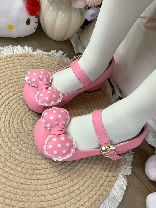 Lolita Shoes Deep Toe Heel Sweet Round 2cm/4cm Mary Accents with Pink Jane Bow