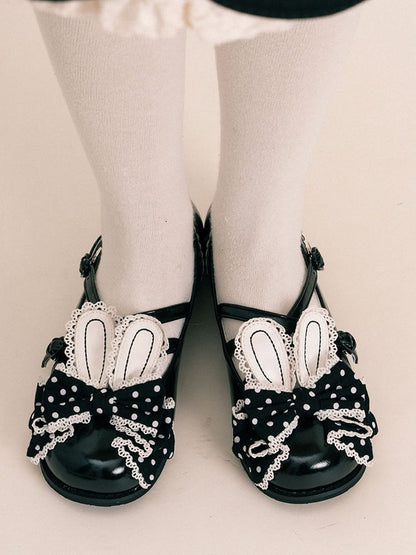 at Lolita Shoes Crisscross Bow Top Black Design Ear Bunny Polka-dot Pattern