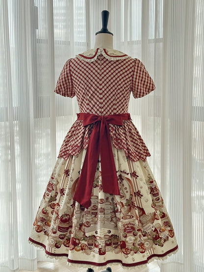 Pattern and Print Tinned Tomatoes Plaid Sleeve Red Country Lolita Short Dress