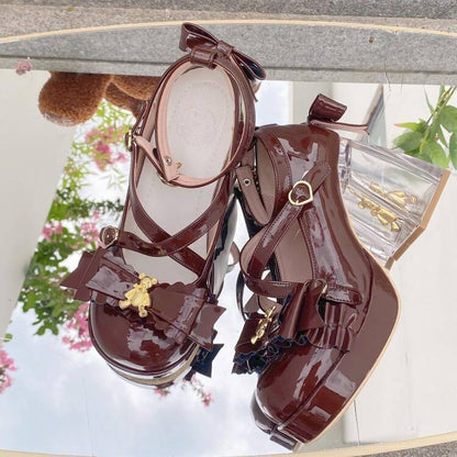 Mary Shoes High Platform Lolita Crisscross Jane - Details Brown -heel