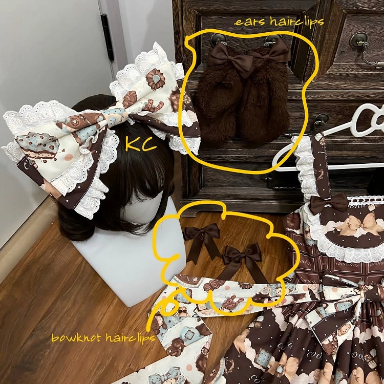 Cookies Lolita Waist Sweet Cute JSK Brown High and Fluffy Set Puppy Full Print