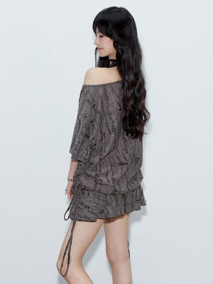 Elastic Y2K Punk Skirt Mini Tiered Waist with Wasteland Gray