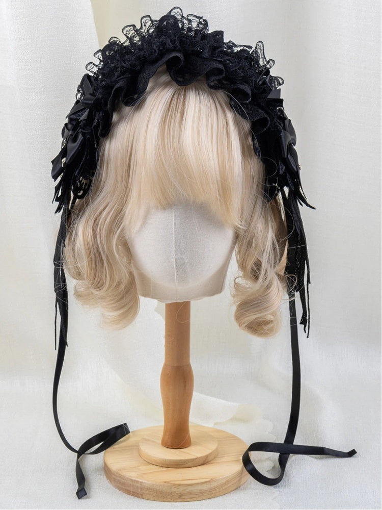 Gothic Black Cross Hairband Bow Wing