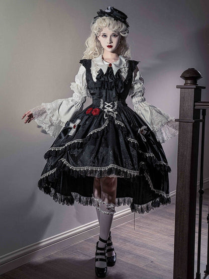High-Low-Rock Fledermausflügel Lolita Schulter Schwarz geformtes Kleid Gothic