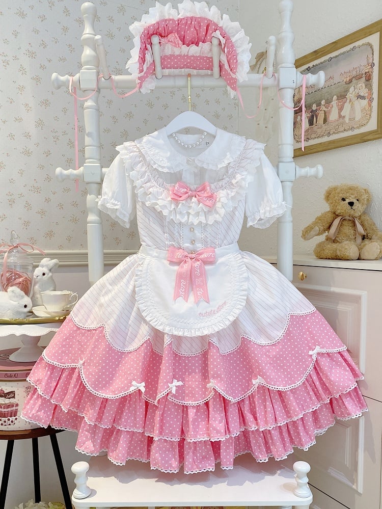 ロリータ オールドスクール パターン ドット ピンク ポルカ ストライプ ジャンパー ドレス スカート