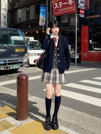 Dusty Purple Plaid Preppy Style 42CM/45CM/48CM/56CM JK Uniform Pleated Skirt