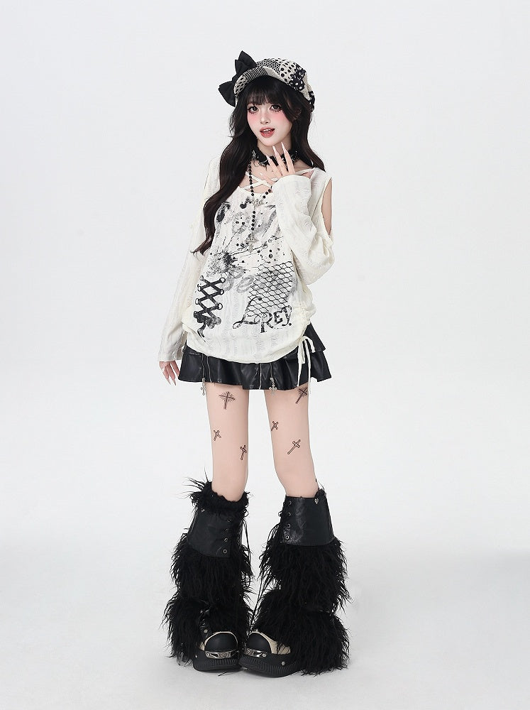 Criss-cross Design Neckline Ink Print Cutout Shoulder Splash