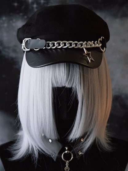 Hat Star Heart Charm With Black Design Buckle Gothic Beret Chain